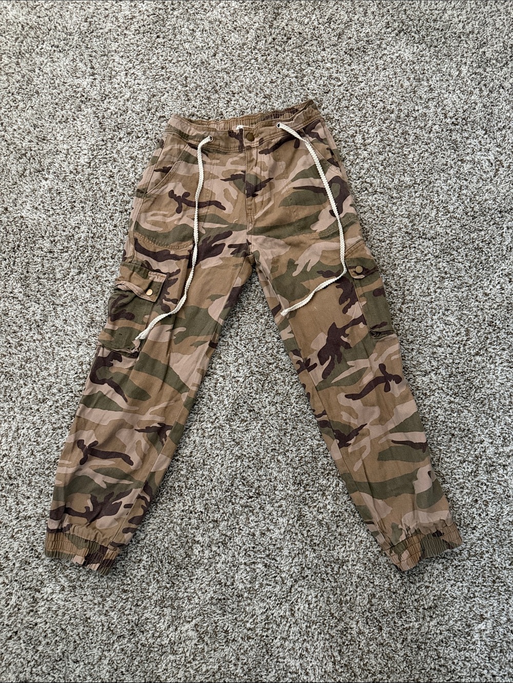 POL Camo Cargo Jogger Pants in Green & Brown